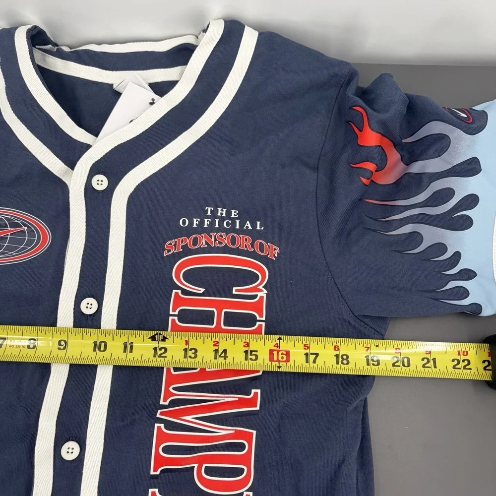 Nike Team Baseball Jersey Mens M DV9642-437 Button Up Flame Graphic NWT